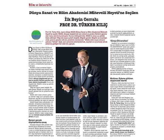 Dünya Sanat Bilim Akademisi Mütevelli Heyetine Seçilen İlk Beyin Cerrahı